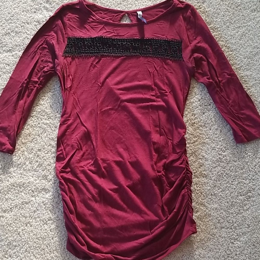 2 for $10! Belly by Design Dark Red Top w/ Black Lace Detail